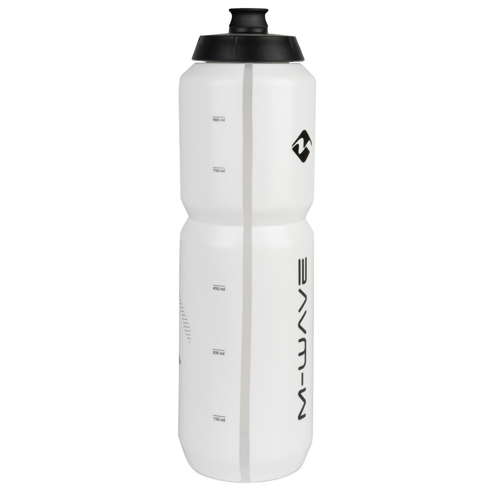 M-WAVE Trinkflasche PBO 1000, 1000 ml, Kunststoff, weiß/schwarz, mit Big-Flow-Mundstück & Skala, ideal für Radsport