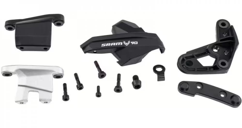 SRAM Eagle 90 Transmission Schaltwerk Abdeckungs-Set, schwarz/silber, mit Schrauben und Haltern.