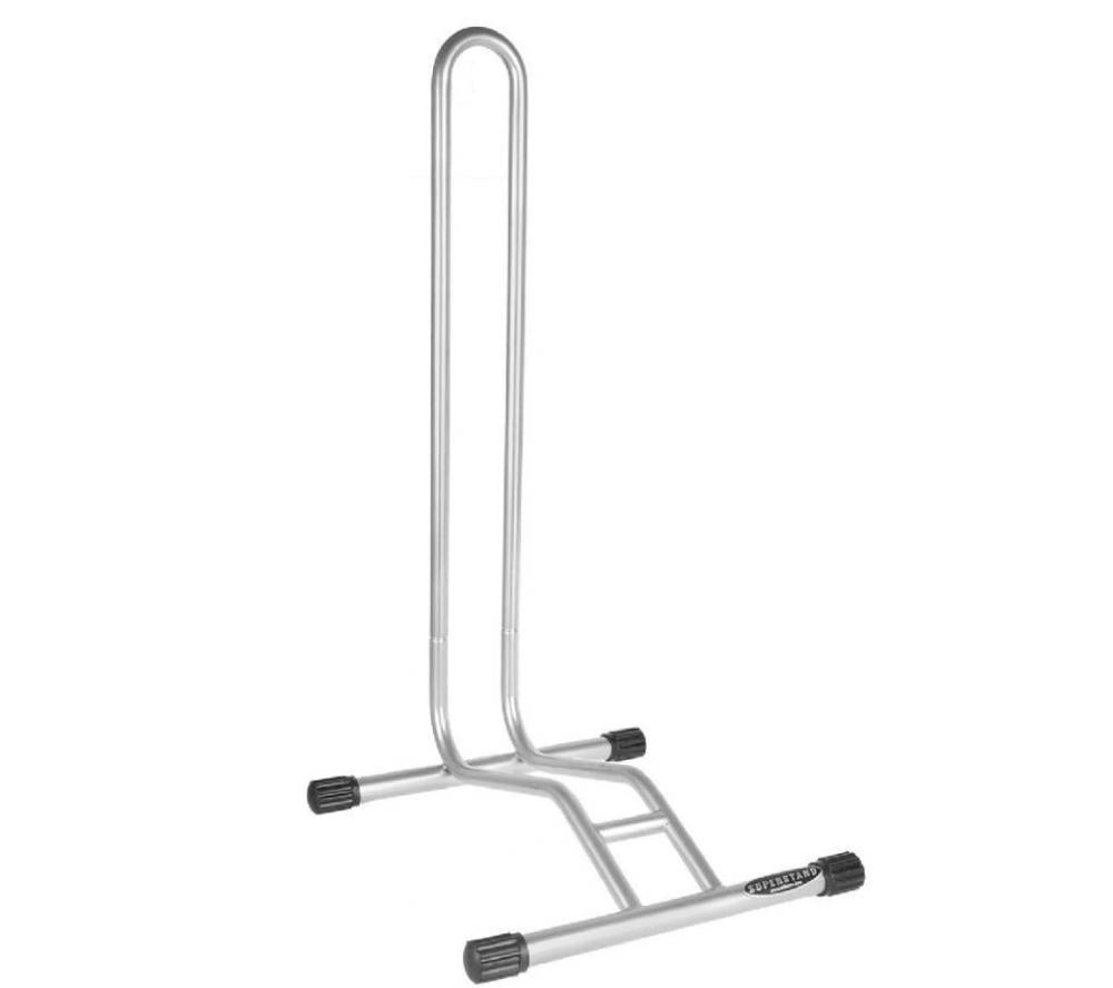 Willworx SuperStand Fahrradständer, silberner Präsentationsständer aus Metall mit stabiler Basis.