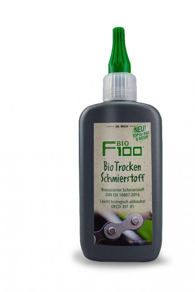 F100 Premium BIO Fahrradpflege Trocken Schmierstoff 100ml Flasche. Für Rad & Natur, biologisch abbaubar.
