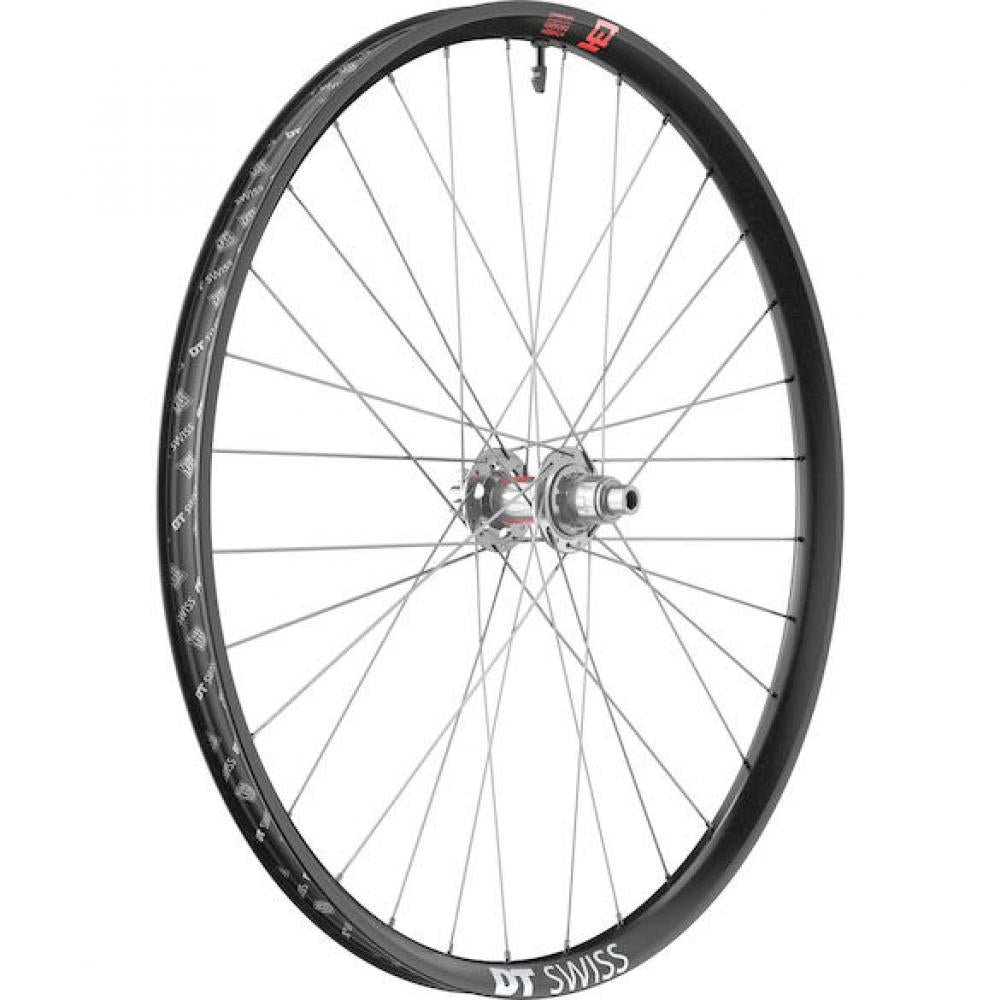DT Swiss EXC 1200 Classic 29" Carbon Enduro Laufrad in schwarz/silber/rot.