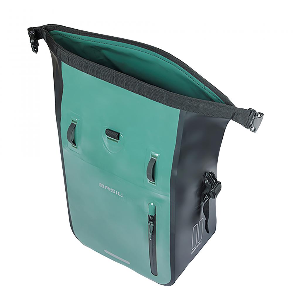 Basil Fahrradtasche Rivo M Einzeltasche 12-15L silbergrün-schwarz mit MIK Hooks Gepäckträgerbefestigung wetterfest