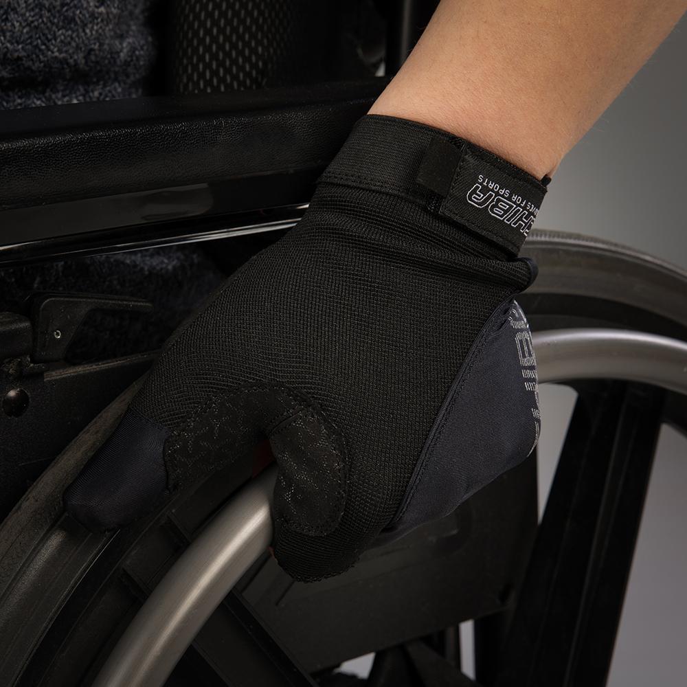 CHIBA Argon II - Radhandschuhe für Rollstuhlfahrende, Gelpolster, atmungsaktiv, schwarz, Gr. M