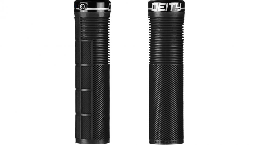 Deity Knuckleduster Grips Black - MTB-Lenkergriffe 132 × 32 mm mit TRC-Gummimischung, Chevron-Ripples & Lock-On Clamp