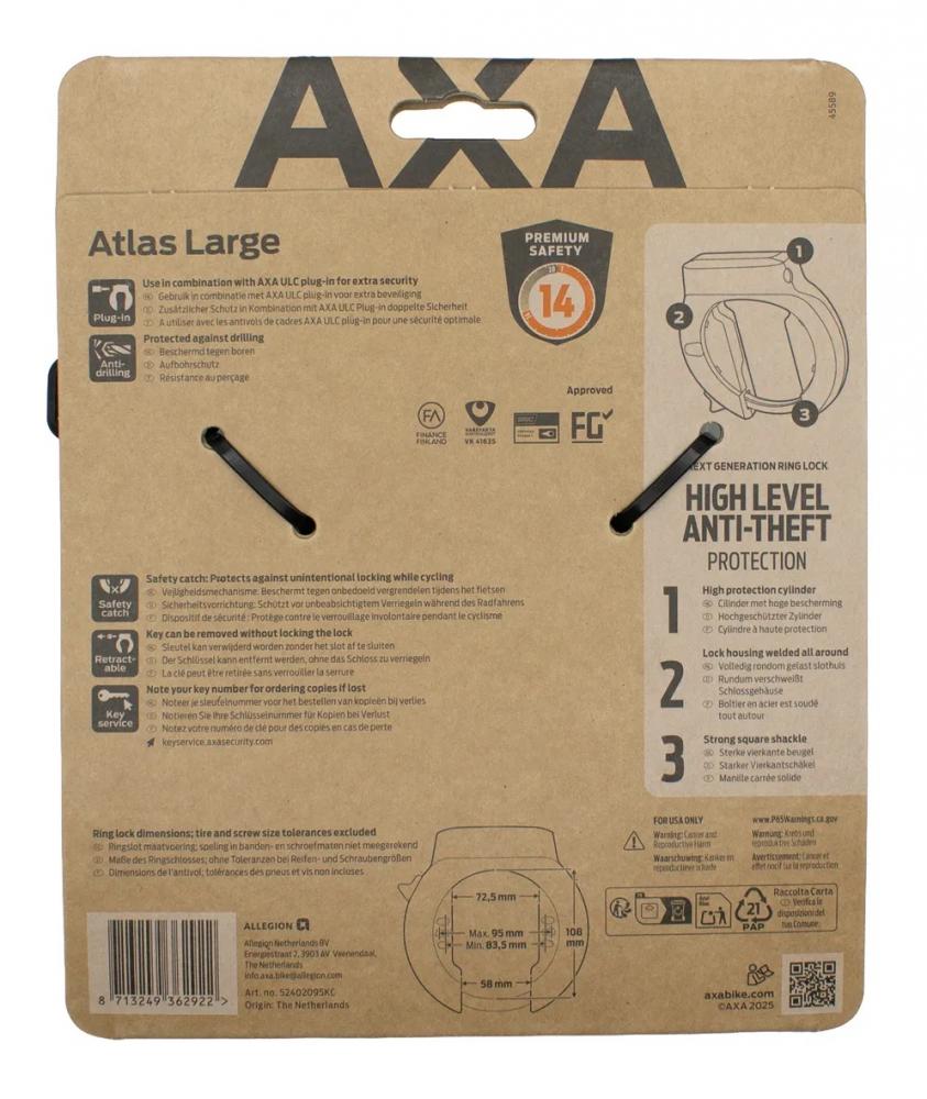 AXA Rahmenschloss Atlas Large: Premium-Sicherheit 14 für Fahrräder mit Diebstahlschutz & Plug-in.