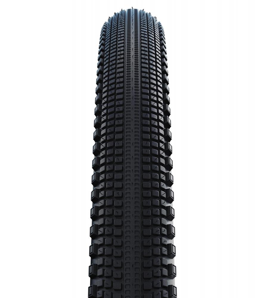Schwalbe G-ONE COMP Active Line 28 Zoll 40-622 Gravel- und Urban-Drahtreifen Schwarz/Bronze mit Noppenprofil von vorne.