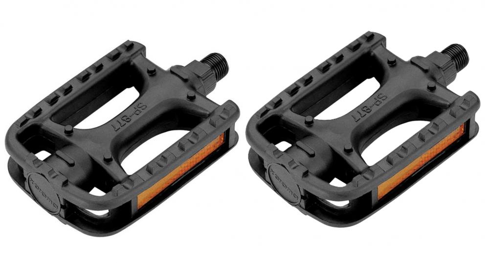 Longus Pedal SP-877 schwarz - robustes Aluminium-Pedal mit rutschfester Oberfläche, CrMo-Achse, Kugellager, Reflektoren gemäß StVZO