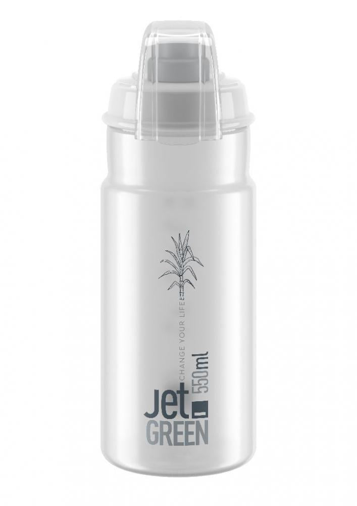 ELITE Trinkflasche mit Schutzkappe JET GREEN PLUS transparent graues Logo 550ml Biokunststoff