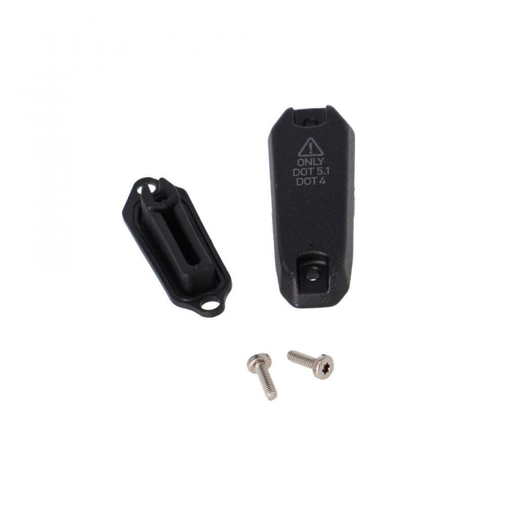 Schwarzes SRAM Bremsflüssigkeitsbehälter Kit mit Deckel, Dichtung und Schrauben für Code Bremsen.