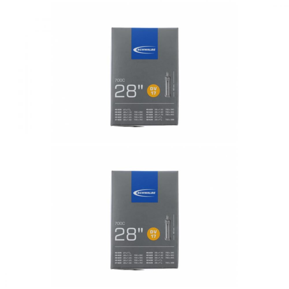 Zwei Packungen Schwalbe Fahrradschlauch DV17 für 28 Zoll Reifen in der Größe 1.10 bis 1.75 Zoll.
