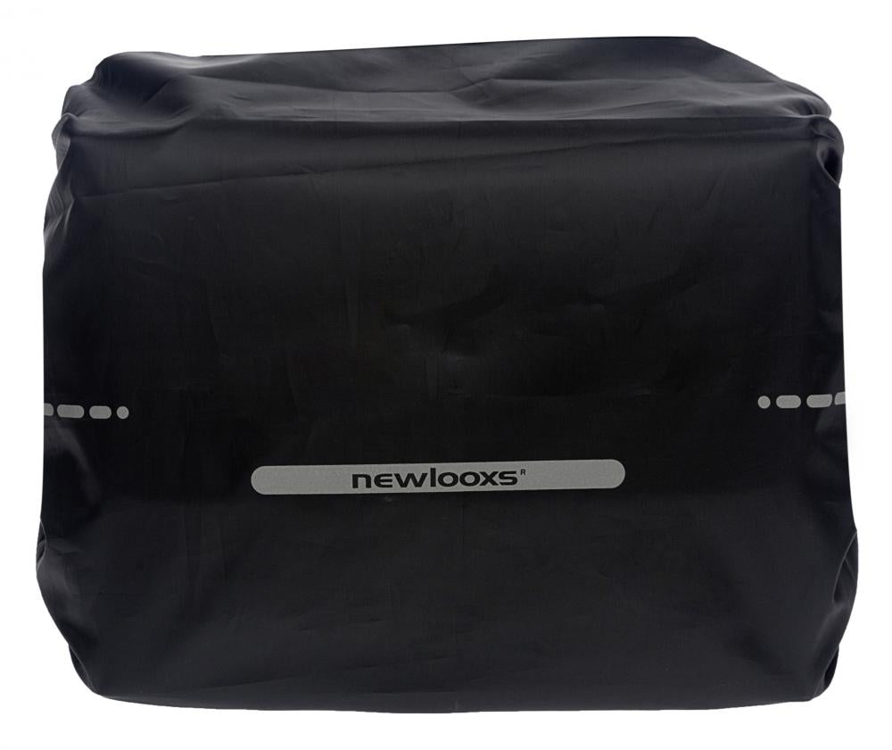 Schwarzer New Looxs Regenüberzug Single Basic für Fahrrad-Einzeltaschen mit reflektierendem Logo als Regenschutz.
