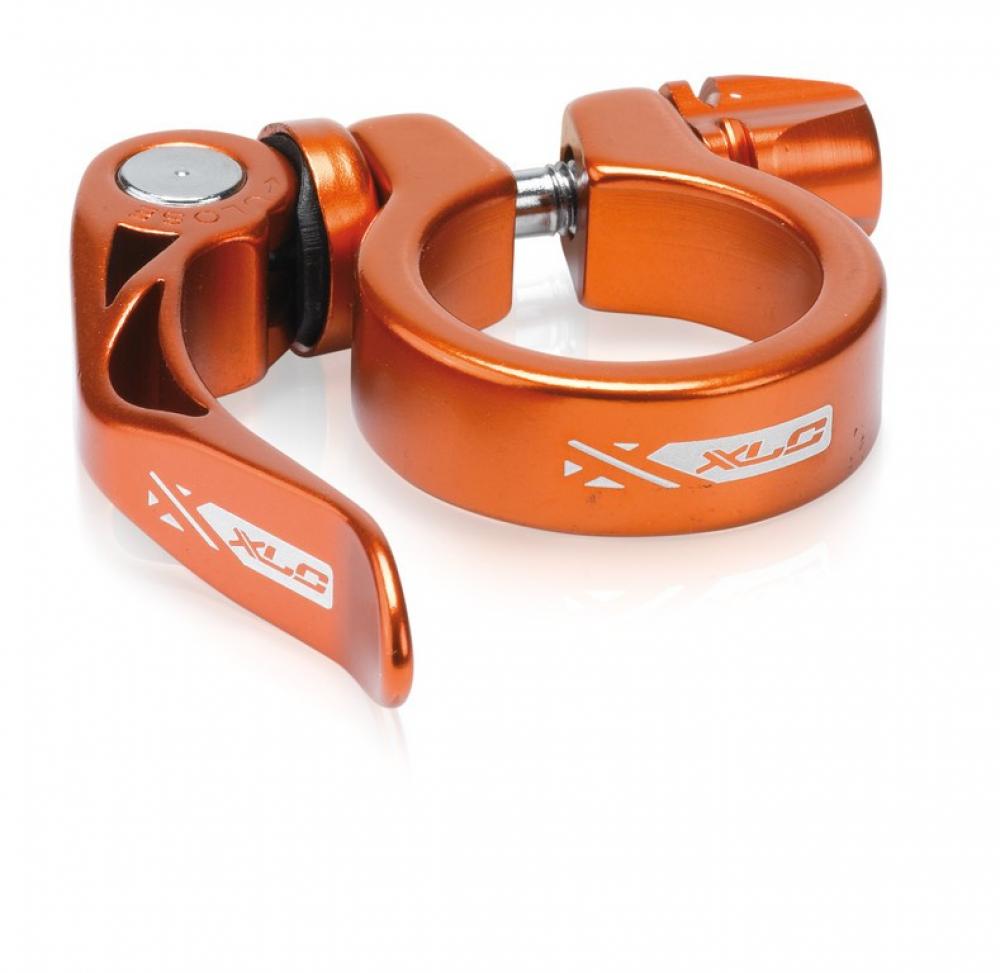 Orangefarbener XLC Sattelstütz-Klemmring PC-L04 Ø 31,6 mm mit Schnellspanner.