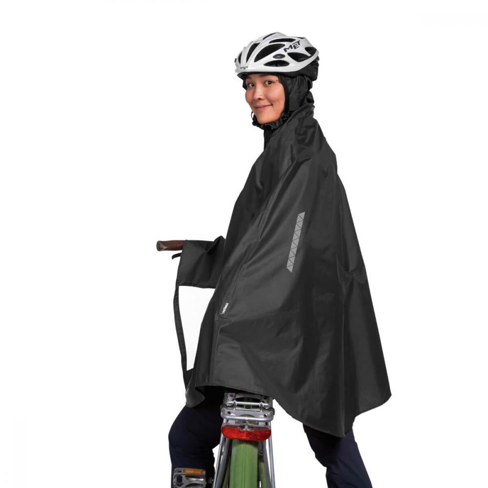 TATONKA Bike Poncho black Größe L - wasserdichter Fahrrad-Poncho aus recyceltem Polyester mit Sichtfenster, Reflektoren und praktischem Packbeutel