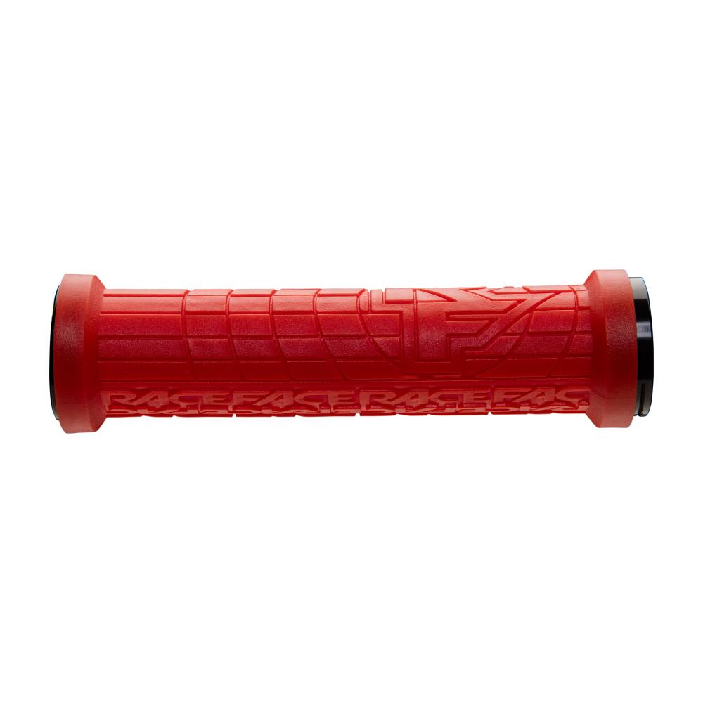 Roter Race Face Grippler Lock-On Griff 33mm für sicheren Halt und Komfort am Fahrradlenker.