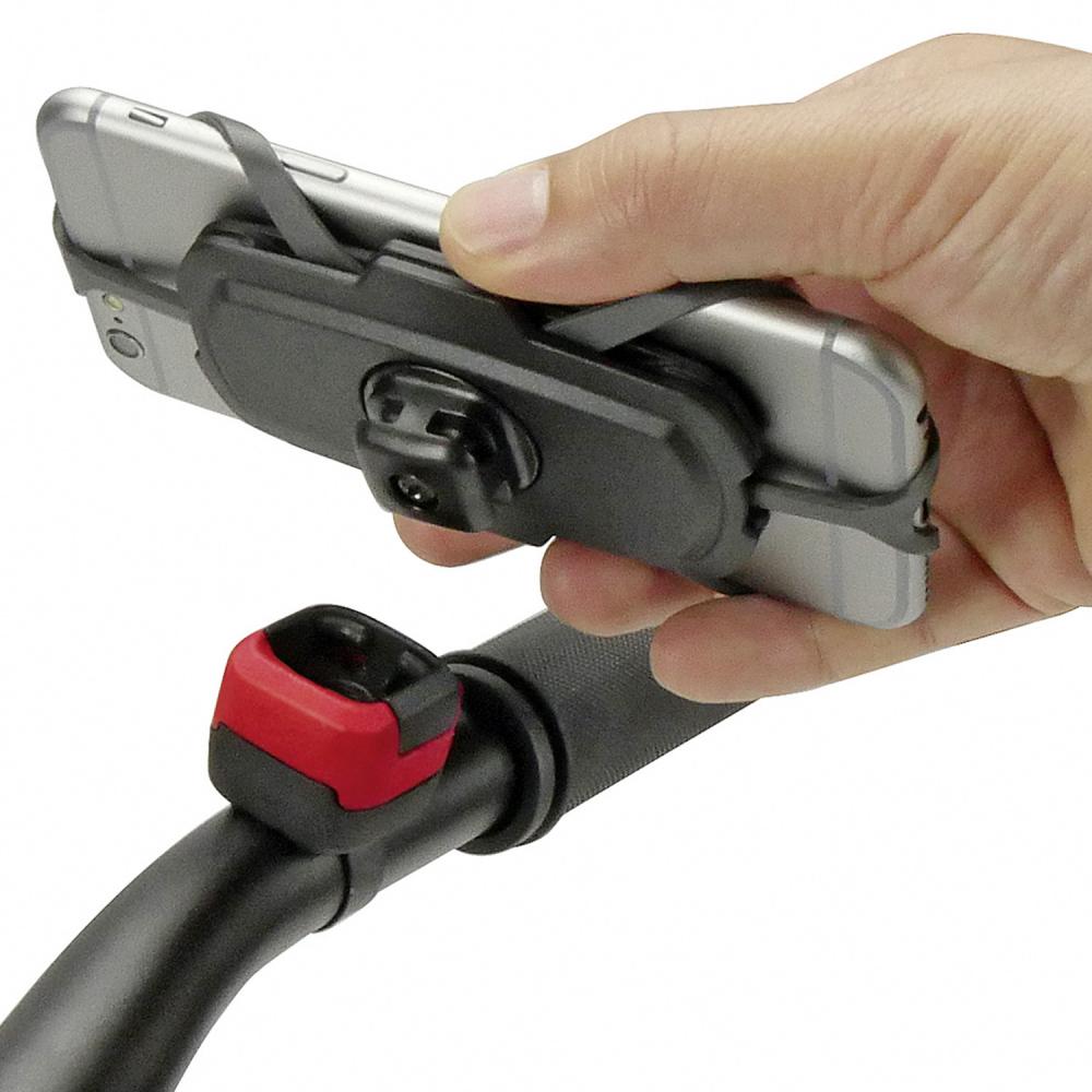 KlickFix PhonePad Quad Mini Smartphonehalterung wird am Fahrradlenker befestigt.