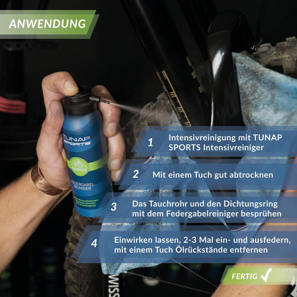 Tunap SPORTS Federgabelreiniger 125ml Spray - Pflege für Federgabel & Dämpfer