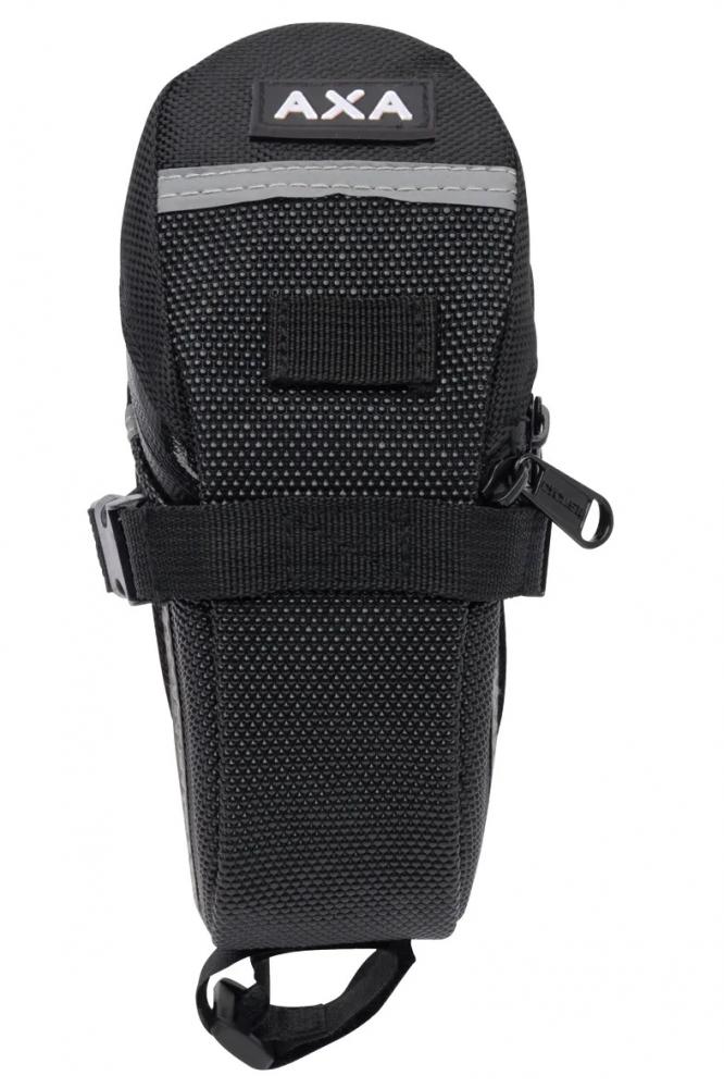Schwarze AXA Fahrradtasche mit reflektierendem Streifen für Rahmenschloss BLOCK XXL und ULC 100.