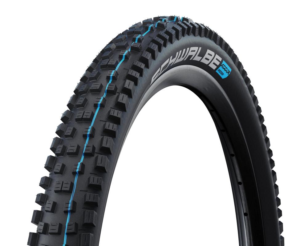 Schwalbe Nobby Nic 29 Zoll Mountainbike Reifen, schwarz, faltbar, mit blauem Profil.