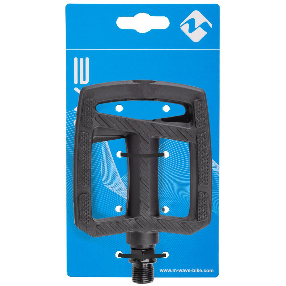 M-WAVE Steady Flat 2 Plattformpedal schwarz 1 Paar - robustes Thermokunststoff-Pedal mit Boron-Achse, Kugellager, Reflektoren, 93x84 mm, 9/16\" Gewinde
