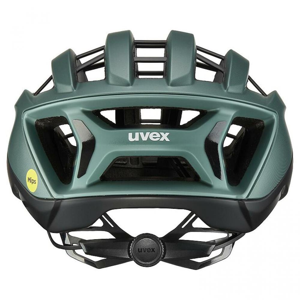 uvex surge aero MIPS - Aero Rennradhelm, black-sage green matt, Größe 56-59 cm, mit MIPS, abnehmbarem Aero-Cover, Brillengarage, top Belüftung