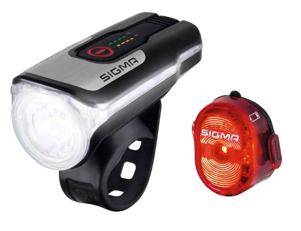 Sigma Aura 80 USB Front- & Nugget II StVZO Rücklicht LED Akku Fahrradbeleuchtungs-Set, StVZO-zugelassen.