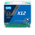 Verpackte KMC X12 12-fach Fahrradkette, gewachst für optimale Schaltperformance.
