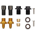 Jagwire Pro Quick-Fit Hydraulik-Anschlussset Shimano Schwarz/Gold mit Adaptern, Bolzen, Fittings und Dichtringen.