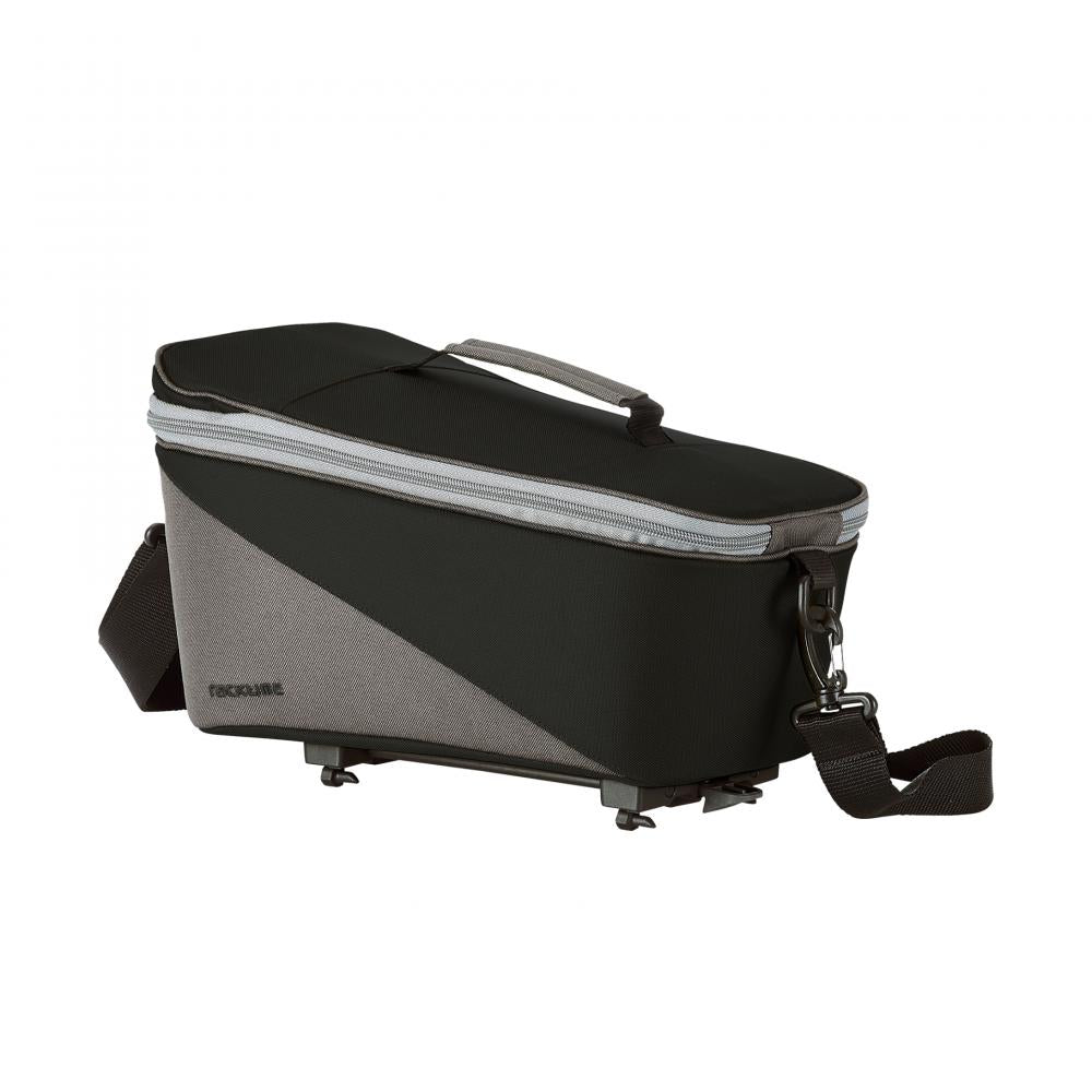 Racktime Talis Gepäckträgertasche 8 Liter schwarz-grau mit Schultergurt und SNAPIT 1.0 Adapter.