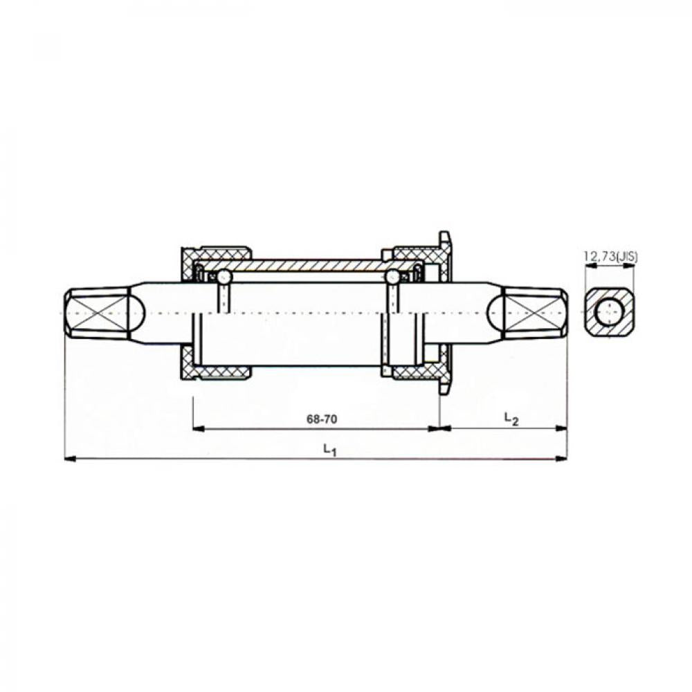 Neco Innenlager Axle LS 110,5 mm - JIS-Vierkant, BSA-Gewinde 68 mm, CrMo-Hohlachse, Aluminium-Schalen, Industriekugellager, silber