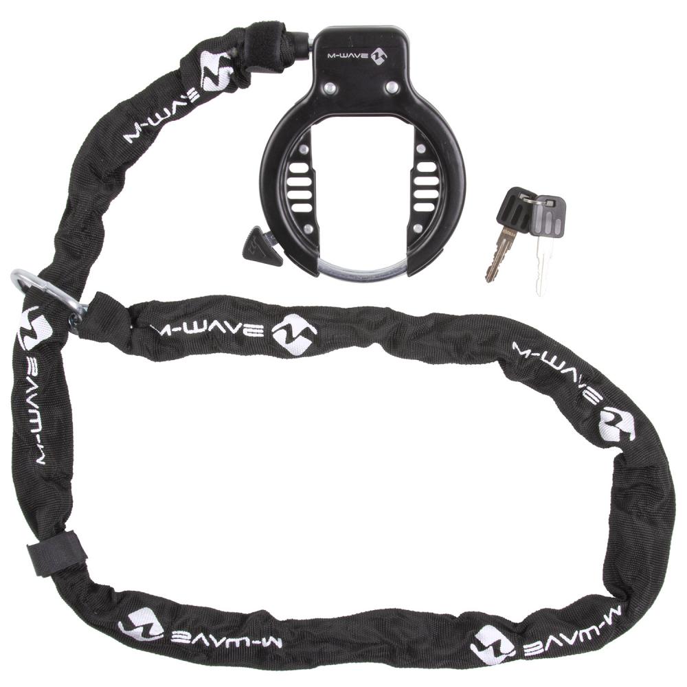 M-WAVE Ringchain Rahmenschloss mit 1500 mm Kette, 63 mm Öffnung und Schlüsseln zur Fahrradsicherung.