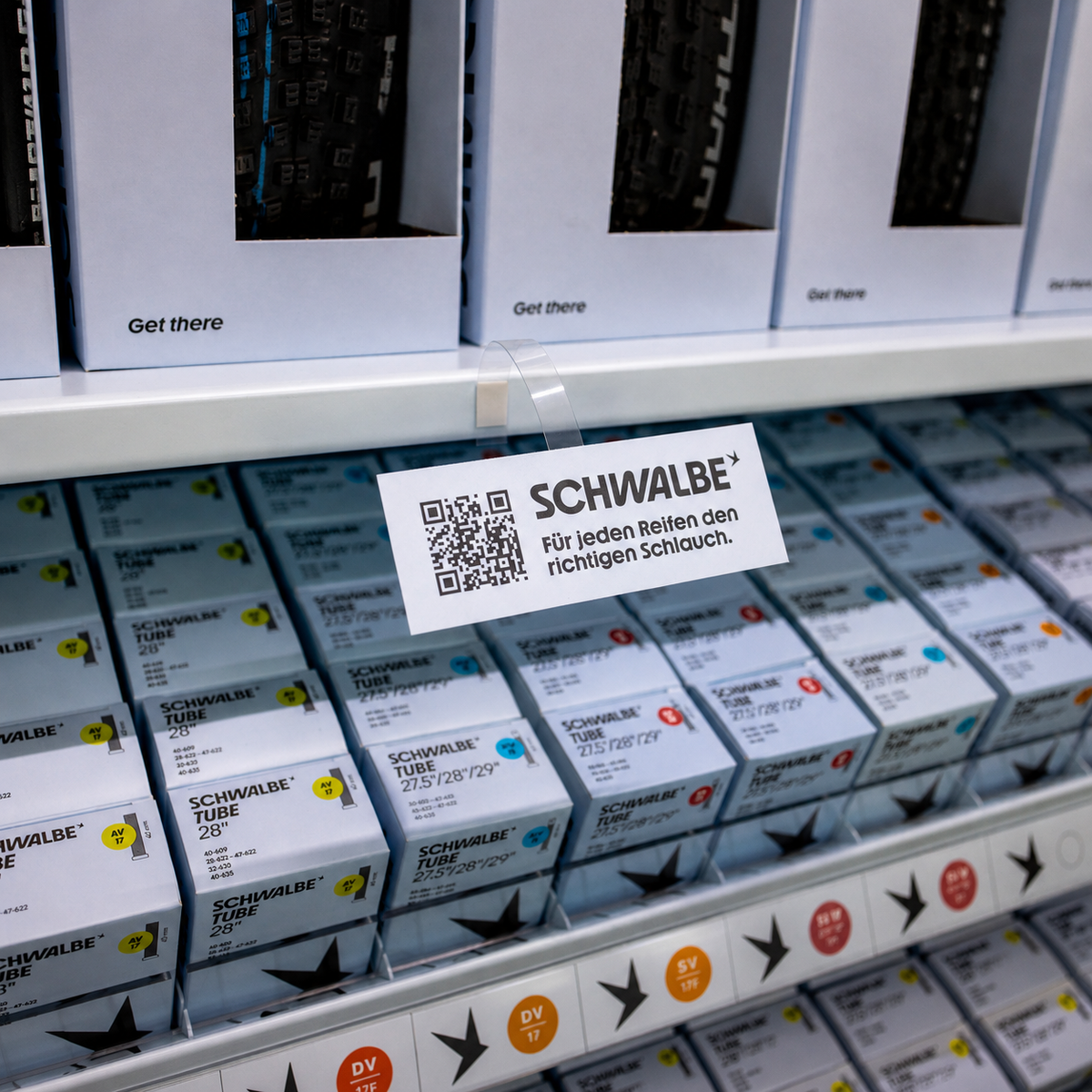 Schwalbe Fahrradschläuche mit neuer Verpackung und Kennzeichnung des Gruppenschlauch-Systems