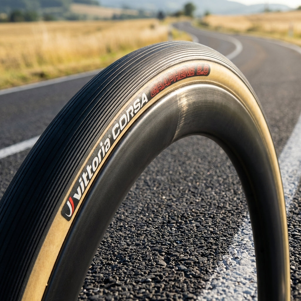 Vittoria Reifen Corsa Graphene 2.0 schwarz/beige TLR faltbar auf Asphaltstraße