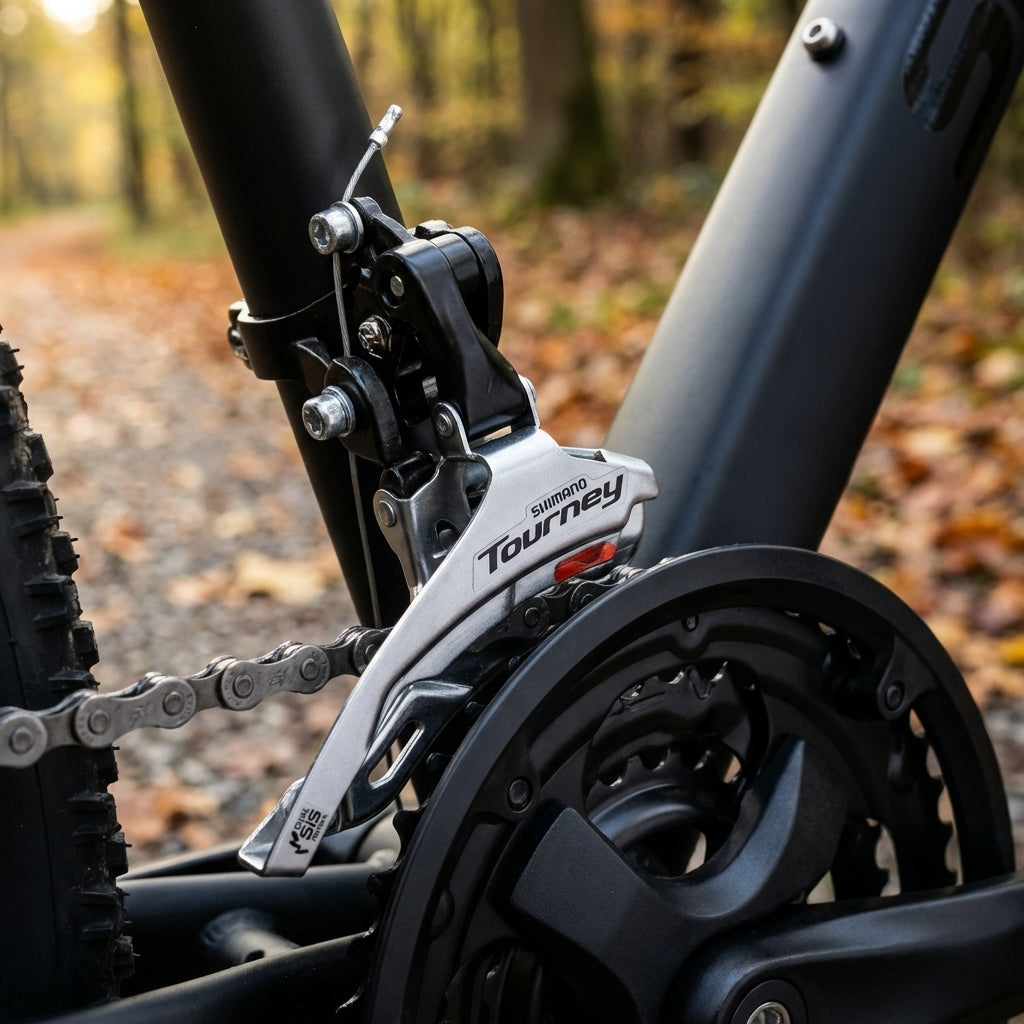 SHIMANO Tourney FD-TY500 3-fach Umwerfer für MTB/Trekking. Zuverlässige Schaltperformance am Rad im Wald.