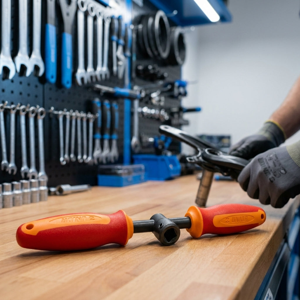 Unior Pedalschlüssel Profi rot 15mm. Hochwertiges Fahrradwerkzeug aus gehärtetem Stahl mit ergonomischem Griff für Pedalmontage.