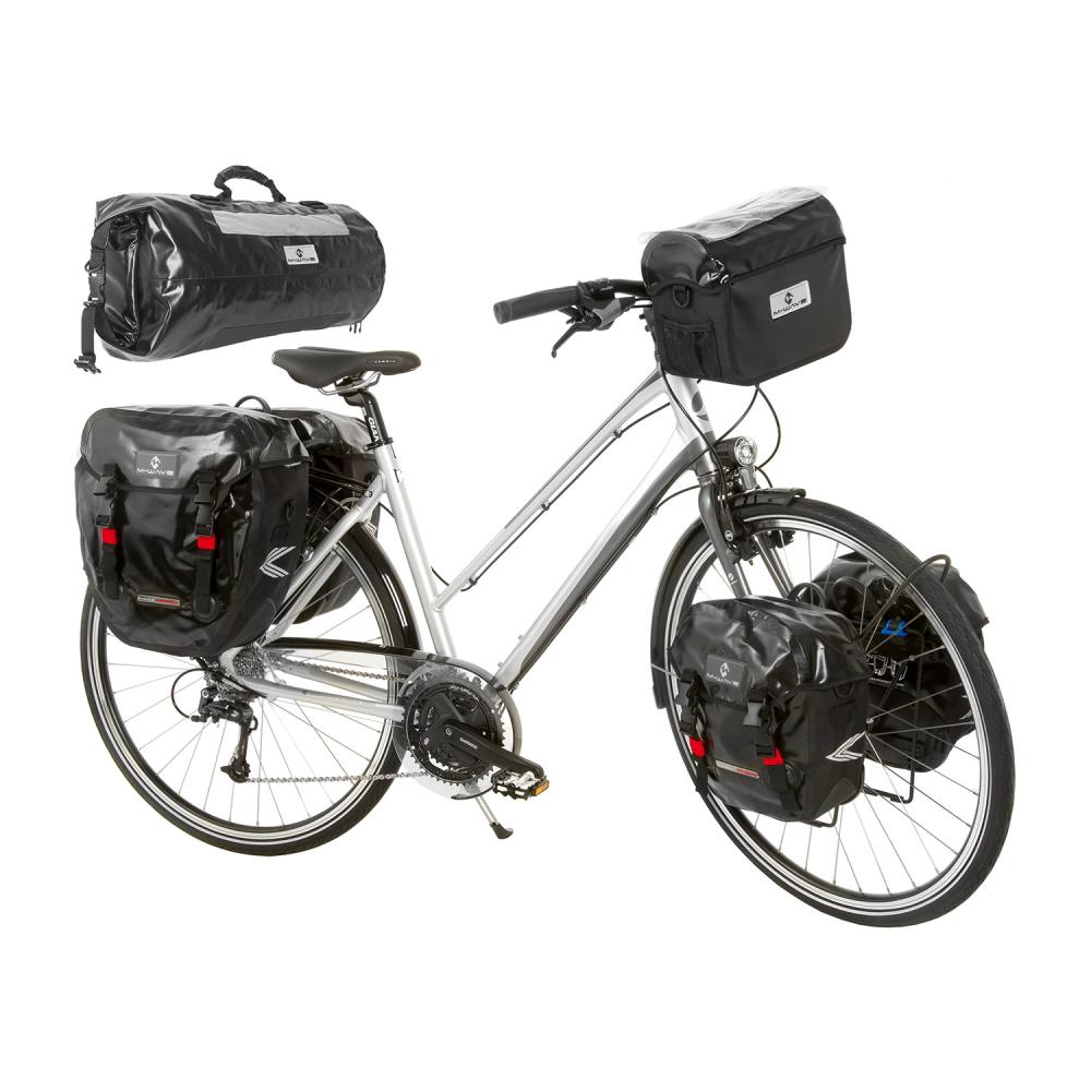 M-Wave Fahrradtaschen MANITOBA Set - 2 Seitentaschen je 12,5 Liter, wasserdicht, reflektierend, schwarz