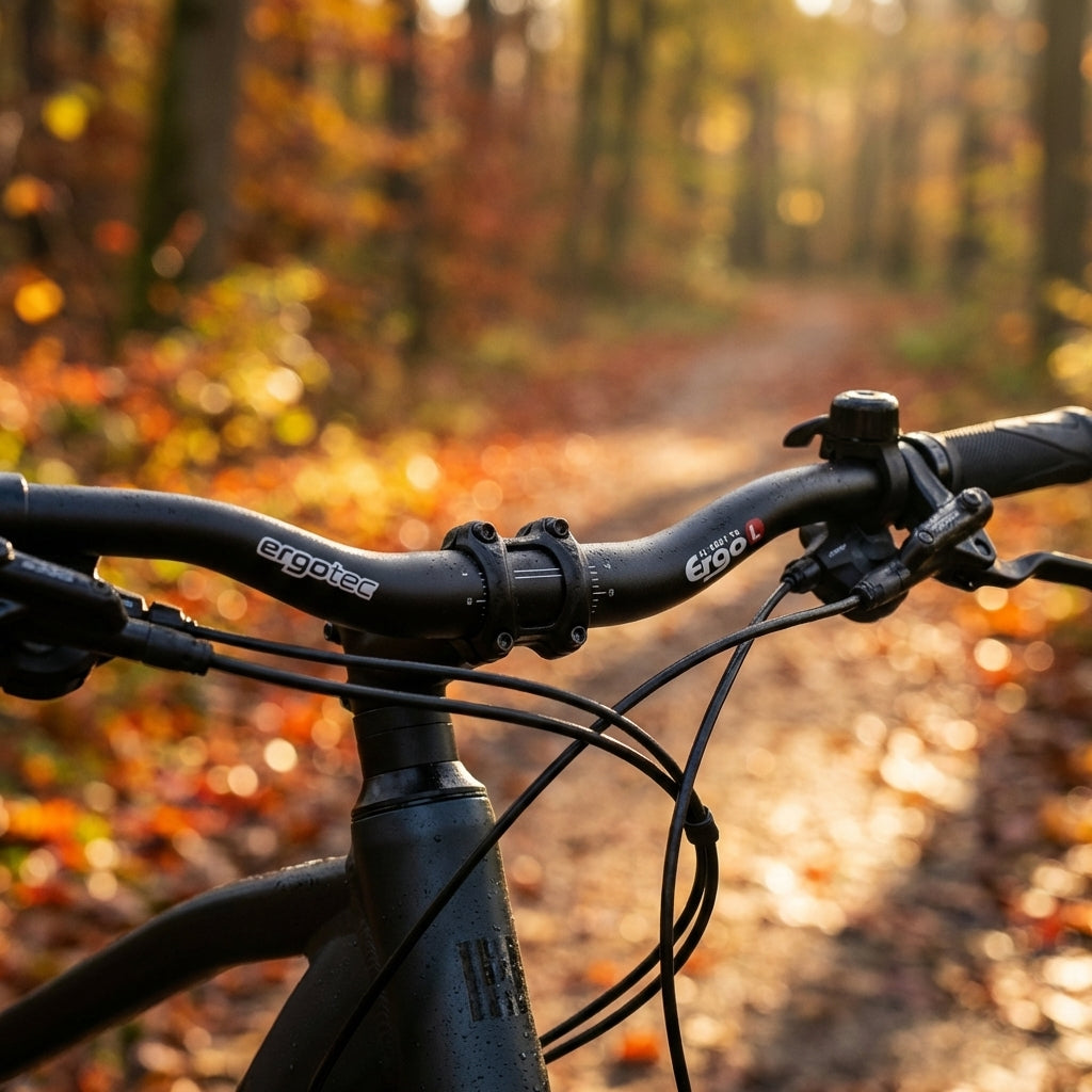 Ergotec Ergo L Trekking-Lenker aus Aluminium in Schwarz matt mit 12 Grad Biegung für ergonomisches Radfahren.