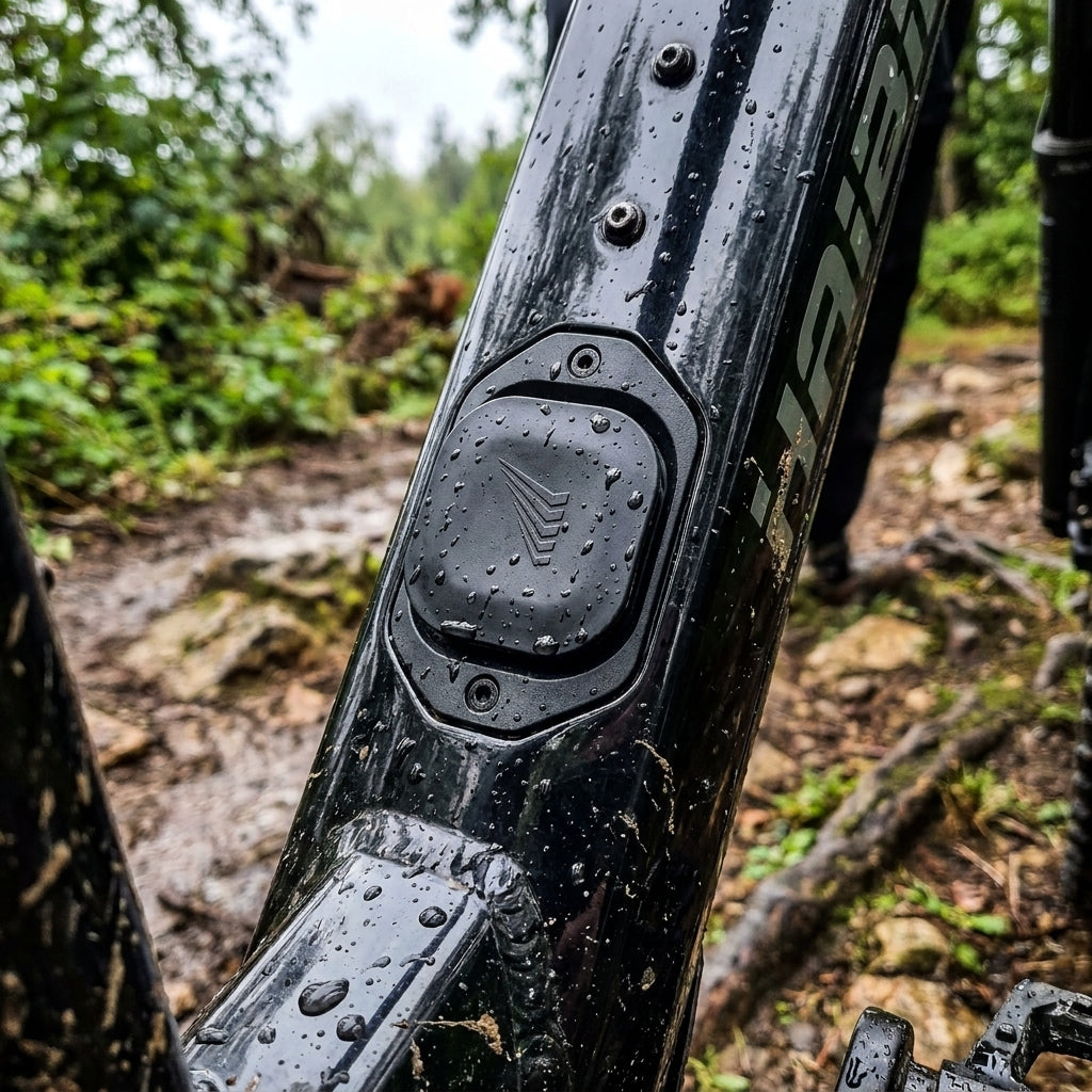 Haibike Rubber Plug rechteckig schwarz mit Logo für Interface an nassem E-Bike Rahmen.