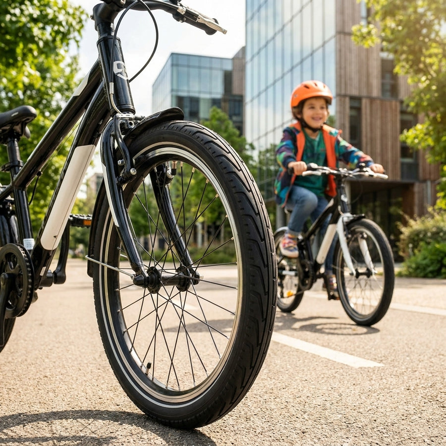 Michelin City'J Access Line Kinderreifen 20x1.75, schwarz-weiß. Robuster Drahtreifen für sichere Stadtabenteuer auf Jugendfahrrädern.