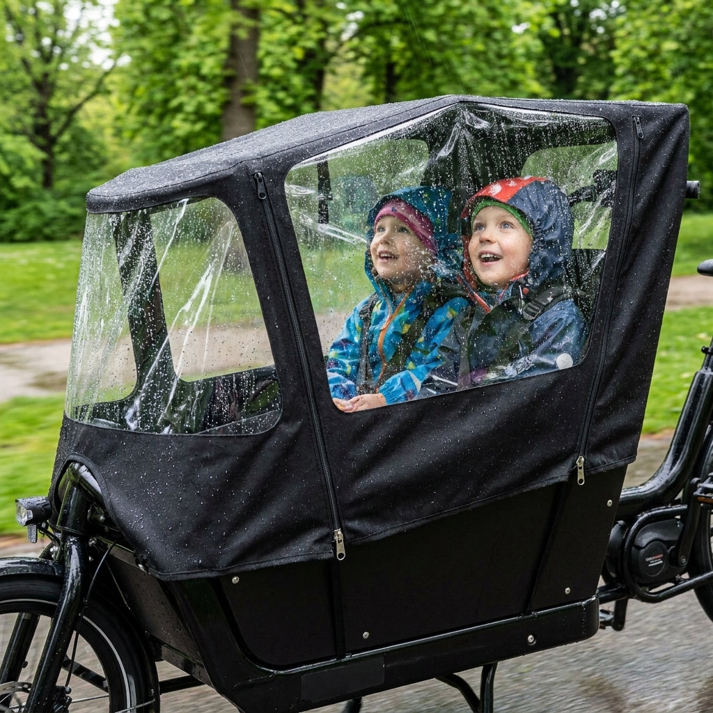 Lepper Regenverdeck SC 03 für Lastenrad. Optimaler Kinderschutz vor Regen, Wind, Sonne. Für Batavus Fier 3, Winora F.U.B. 3, Raleigh Stride 3.