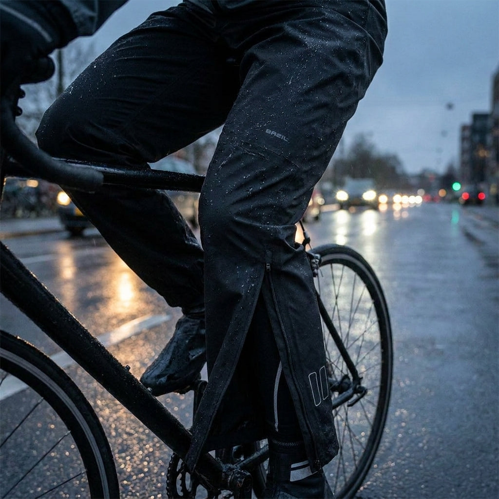 Basil Hoga Unisex Regenhose Jet Black XL. Wasserdichte Fahrradhose für Pendler. Robust, mit Reflektoren & abnehmbaren Beinen.
