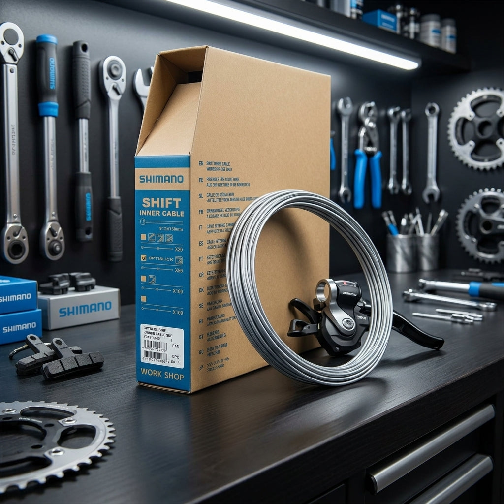 Shimano OPTISLICK Schaltzug Bulk-Pack 50 Stück MTB/Road für Werkstatt, mit Schalthebel und Werkzeug.