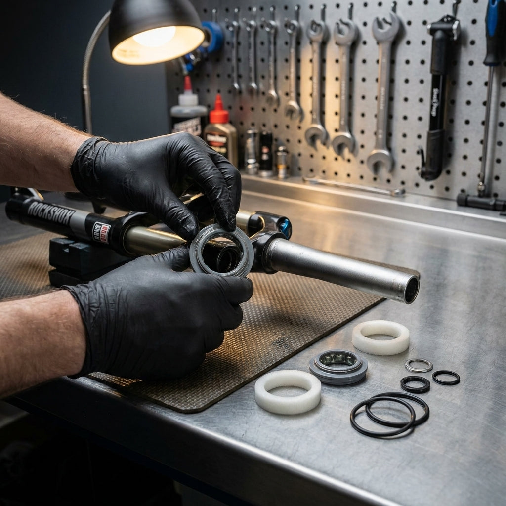 Rockshox Sektor RL Solo Air (2012-2016) Gabel Service Kit Basic: Mechaniker verbaut Dichtungen und O-Ringe.