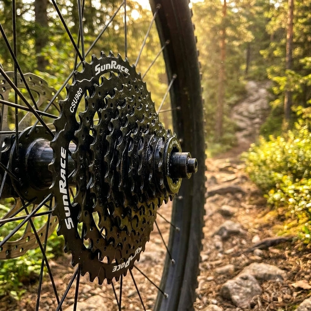 SunRace CSU980 9-fach Kassette 11-46T Schwarz für Mountainbike, CUES & Linkglide kompatibel. Robuste Stahlkonstruktion.