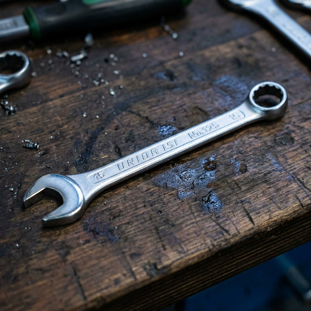 Unior Ringgabelschlüssel 19mm, kurz gekröpft, Chrom. Hochwertiges Werkzeug für präzise Arbeiten in jeder Werkstatt.