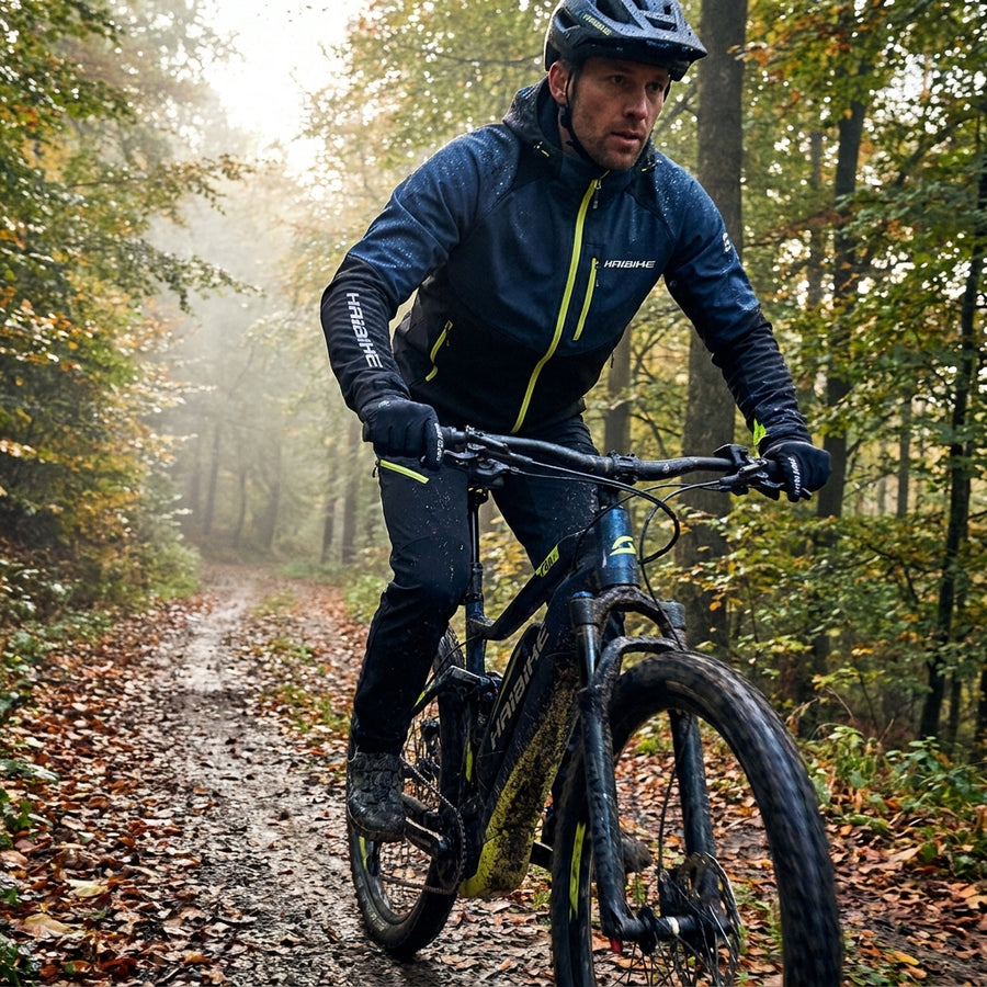 Haibike Sennes M. Softshell Hybrid Jacke für E-Biker. Funktionale Fahrradjacke mit Wetterschutz, atmungsaktiv und reflektierend.