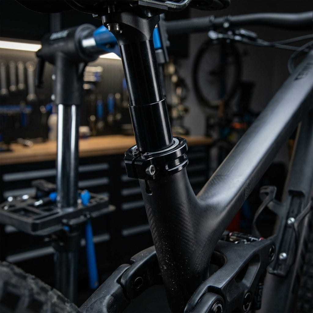MAGURA VYRON MDS-V3 Sattelstütze am Mountainbike montiert zur präzisen Hubanpassung mit dem Travel Kit.