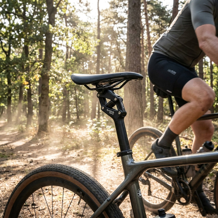 by.schulz SEP.2 Federsattelstütze Soft, schwarz. Ergonomische Parallelogramm-Sattelstütze für hohen Fahrkomfort auf Gravel, E-Bike, MTB.