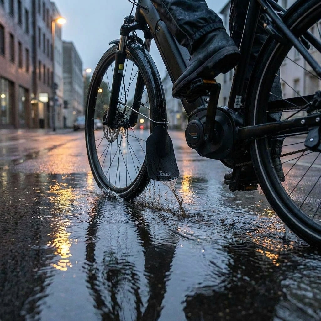 Hebie Schutzfinger 701 am Fahrrad Schutzblech. Spritzschutz für trockene Kleidung und geschützten E-Bike Motor bei Regen.
