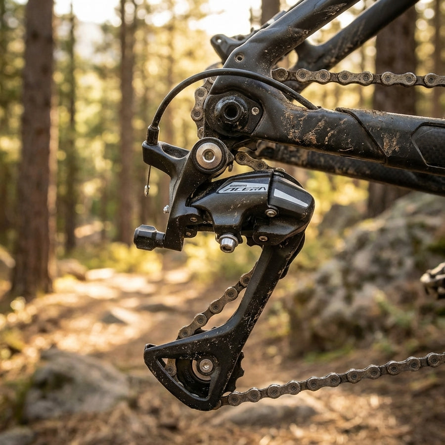 Schwarzes Shimano Acera 1x Schaltwerk RD-M3020-8 für 7/8-fach am Mountainbike.