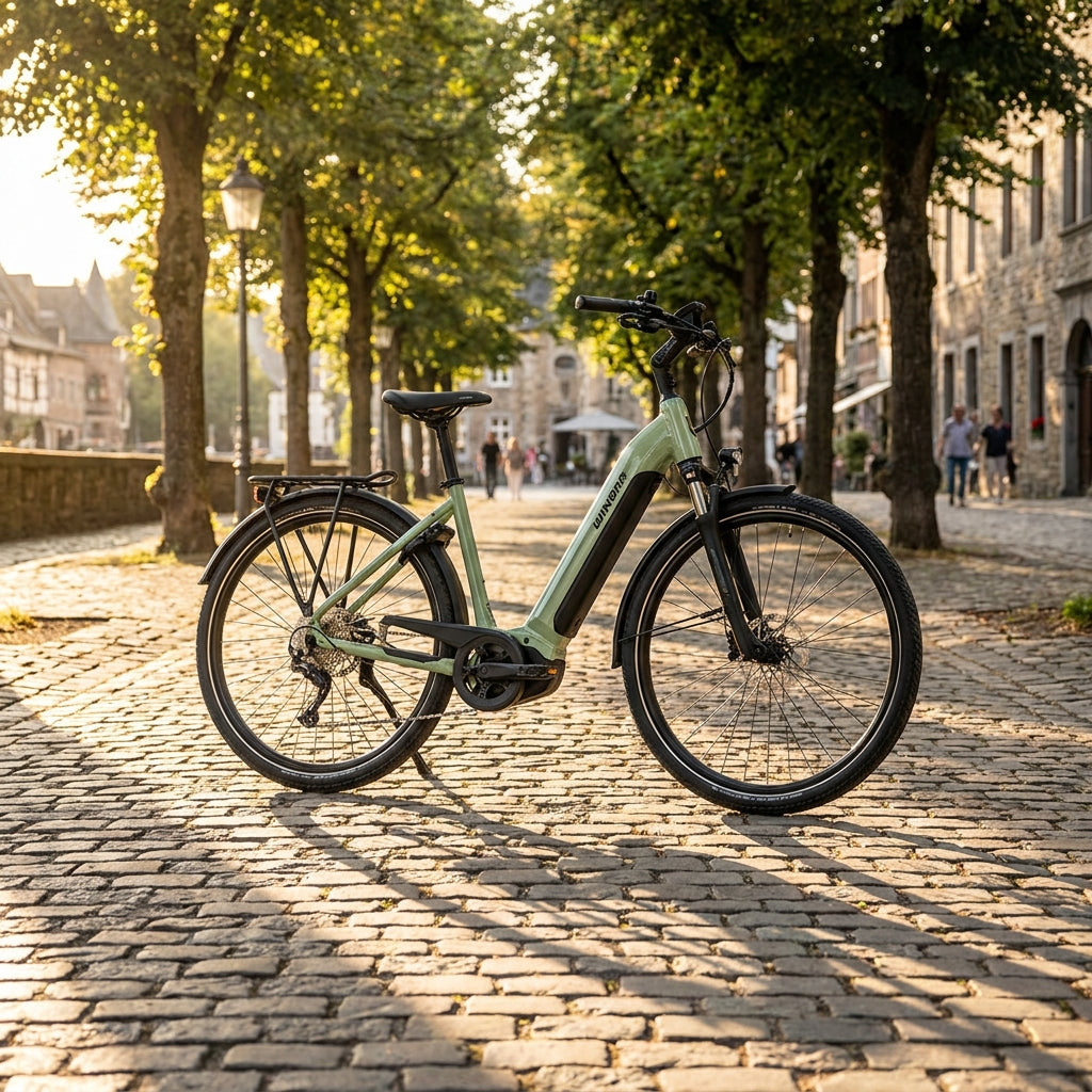 Winora Yucatan X10 LOW E-Bike in Pistazie. Komfortabler Tiefeinsteiger mit 800Wh Akku für lange Touren und Stadtfahrten.